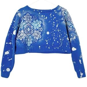 Heirloom Amalgam Sweatshirt Womens Size Small Blue Varsity Cropped Upcycled Crop